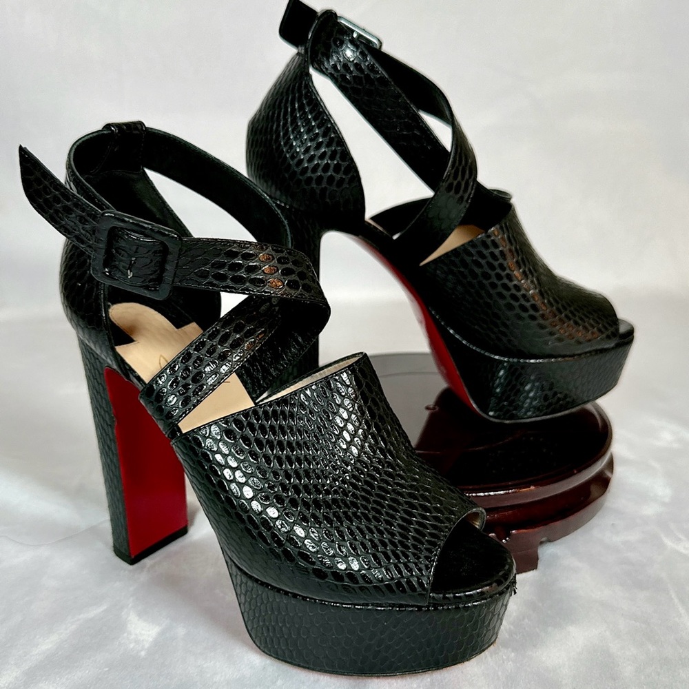 Christian Louboutin Black Python Pumps Platform Heels